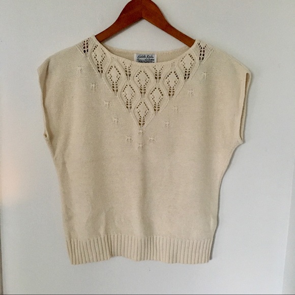 Vintage Sweaters - Vintage cap sleeve cotton knit sweater